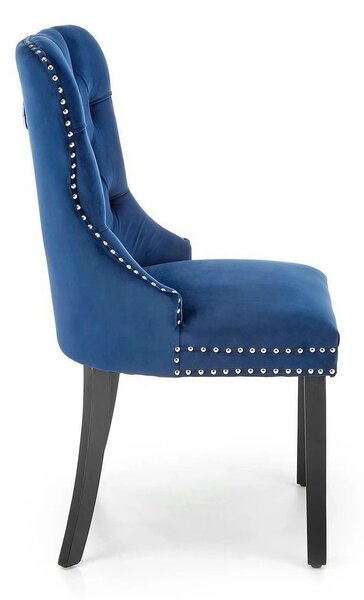 Scaun dining clasic MIYA, albastru/negru, stofa catifelata/lemn, 54x60