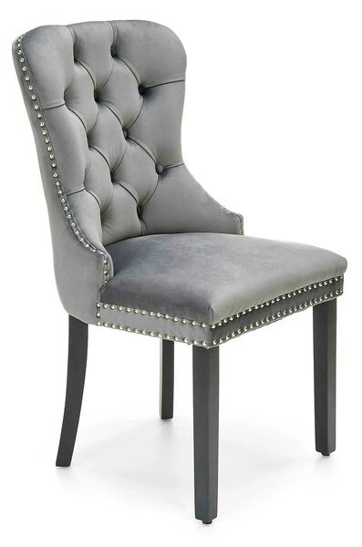 Scaun tapitat dining MIYA, gri/negru, stofa catifelata, 54x60x100 cm