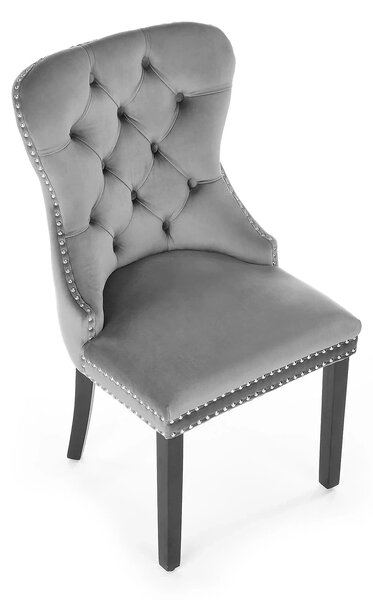 Scaun tapitat dining MIYA, gri/negru, stofa catifelata, 54x60x100 cm