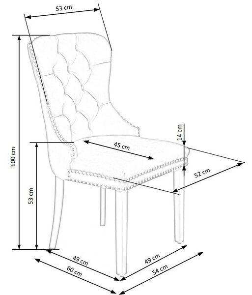 Scaun tapitat dining MIYA, gri/negru, stofa catifelata, 54x60x100 cm