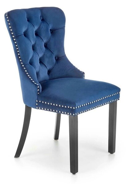 Scaun dining clasic MIYA, albastru/negru, stofa catifelata/lemn, 54x60