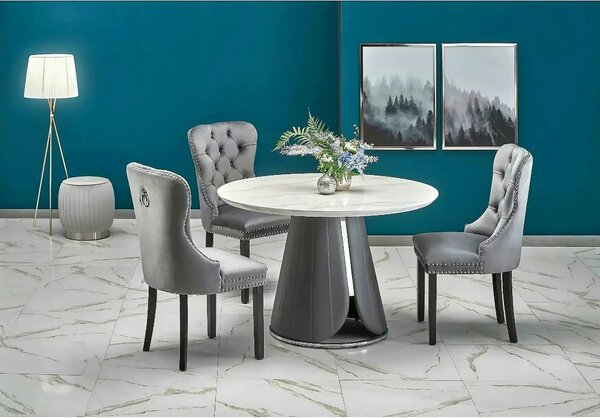 Scaun tapitat dining MIYA, gri/negru, stofa catifelata, 54x60x100 cm