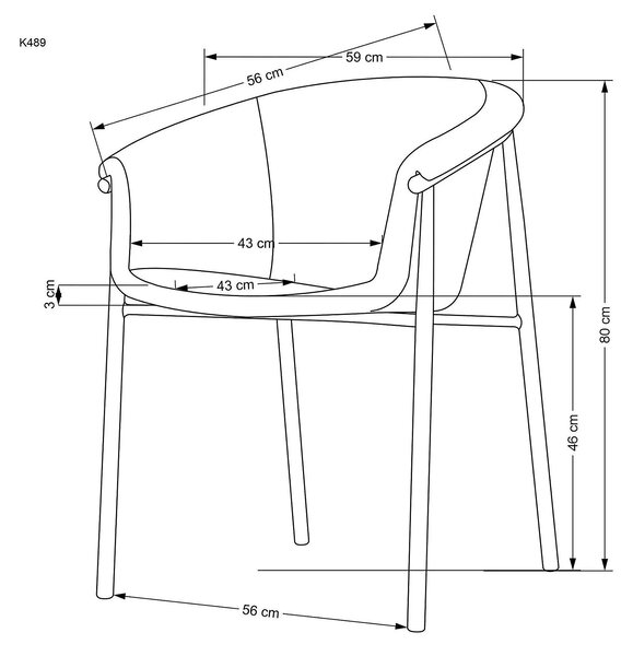 Scaun K489, gri/stejar, stofa clasica/metal, 59x56x80 cm
