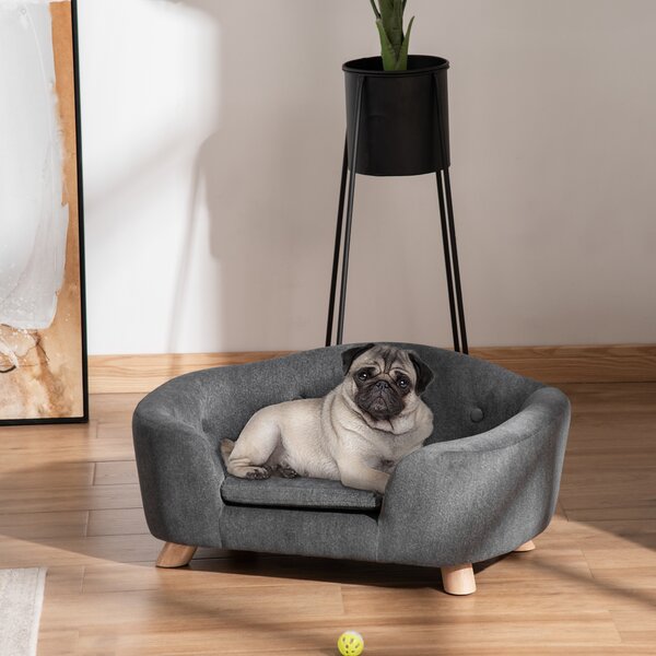 PawHut Canapea pentru Câini de Talie Mică, Culcuș de Interior cu Pernă Lavabilă, Design Modern, 70x47x30cm, Gri Antracit | Aosom Romania