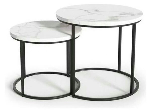 Set 2 masute cafea OREO, alb cu efect de marmura/negru