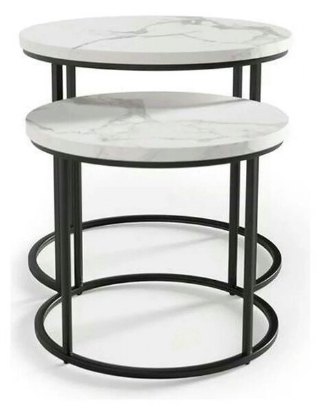 Set 2 masute cafea OREO, alb cu efect de marmura/negru