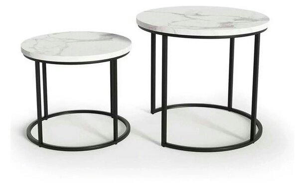 Set 2 masute cafea OREO, alb cu efect de marmura/negru