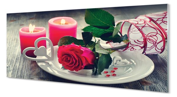 Panouri de sticlă Rose inima lumânare