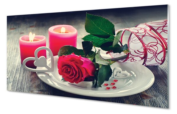Panouri de sticlă Rose inima lumânare