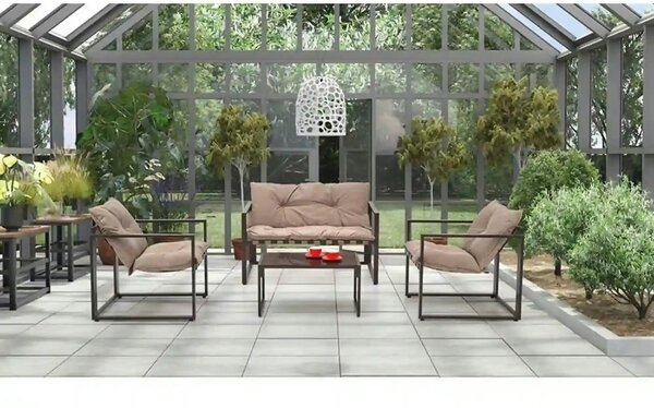 Set gradina SHARK, cappuccino/negru, otel/stofa/sticla, cu masuta, 2 s