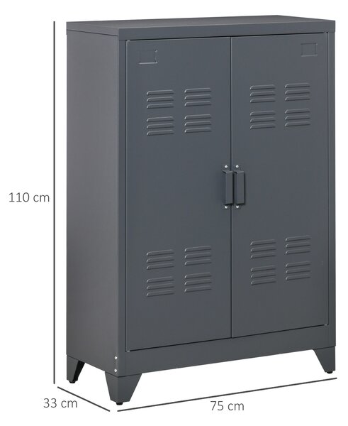 Dulapior Multifunctional cu 2 Usi Stil Industrial, Dulapior Metalic pentru Casa si Garaj - Gri, 75x33x110cm HOMCOM | Aosom RO