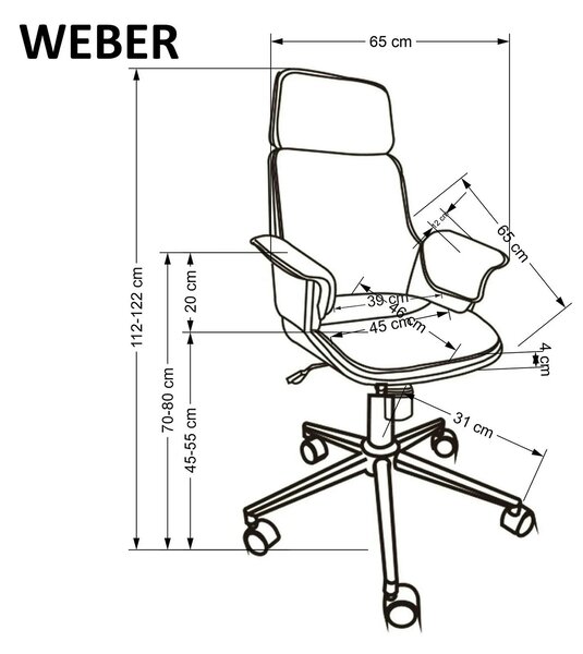 Scaun birou WEBER, negru/nuc, piele ecologica/metal, 65x65x112-122 cm