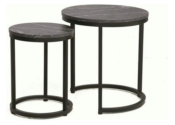 Set 2 masute cafea HOLA, negru cu efect de marmura/negru, PAL laminat/