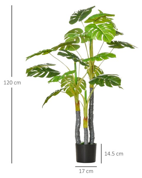 HOMCOM Monastera Planta Artificiala de Interior si Exterior, Planta Artificiala cu efect Realist cu 20 de Frunze, 120 cm | Aosom Romania