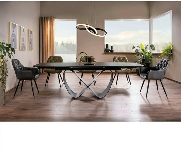 Masa extensibila INFINITY CERAMIC, negru, sticla securizata/ceramica
