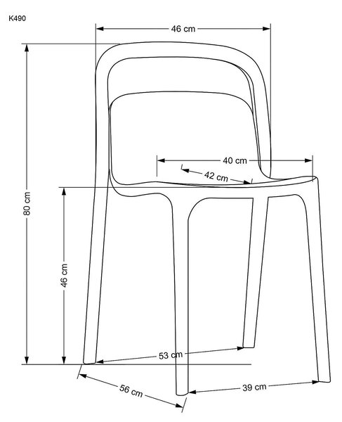 Scaun K490, alb, polipropilena, 46x55x80 cm
