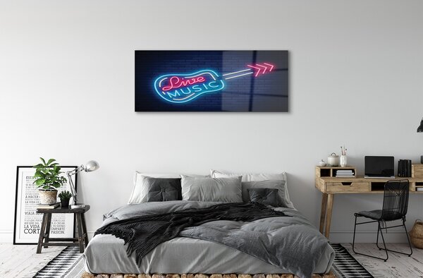 Tablouri pe sticlă neon semn chitara