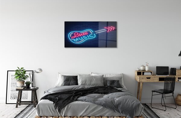 Tablouri pe sticlă neon semn chitara