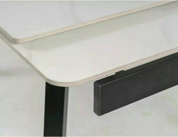 Masa extensibila JOHN, crem cu efect de marmura/negru mat, ceramica/me