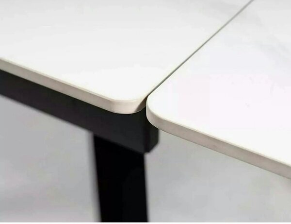 Masa extensibila JOHN, crem cu efect de marmura/negru mat, ceramica/me