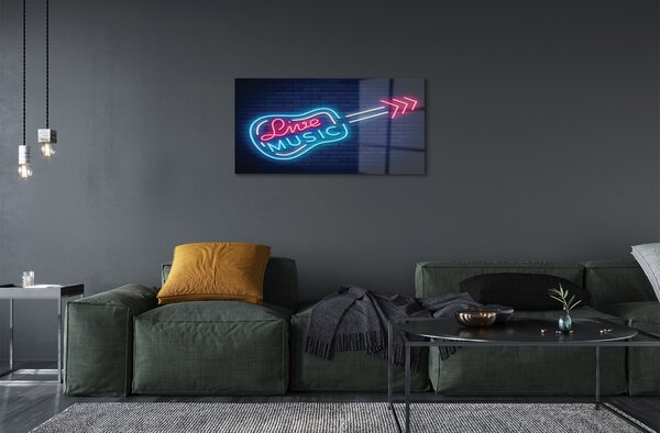 Tablouri pe sticlă neon semn chitara
