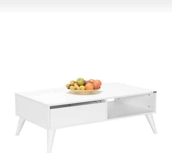 Masuta Cafea cu sertar Adore Living, Alb - Maro - Natur, 110x42x65 cm