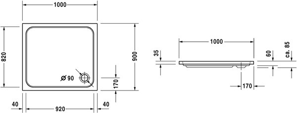 Duravit D-Code cădiță de duș dreptunghiulară 100x90 cm alb 720107000000000