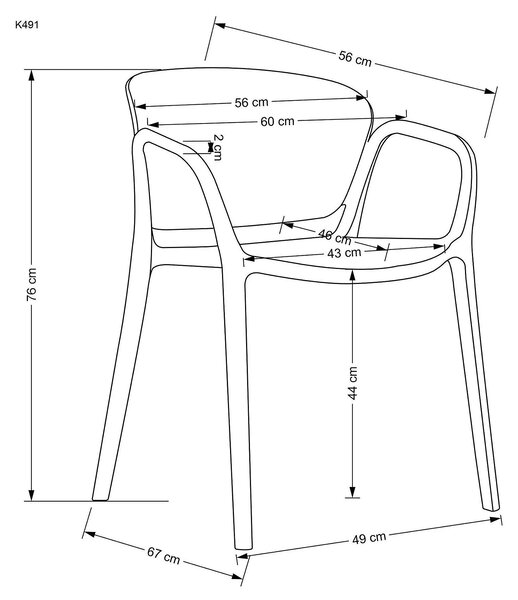 Scaun K491, negru, polipropilena, 60x56x76 cm