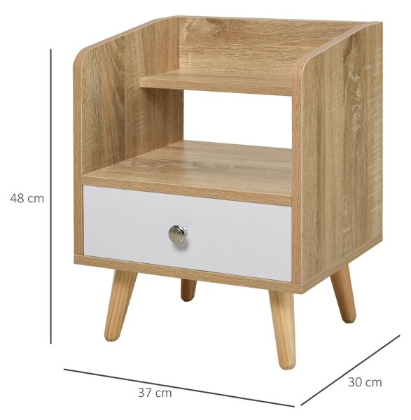 HOMCOM Noptieră cu Sertar și Raft, Mobilier Compact pentru Dormitor sau Sufragerie, Economie Spațiu, Lemn, Alb | Aosom Romania