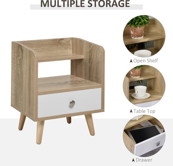 HOMCOM Noptieră cu Sertar și Raft, Mobilier Compact pentru Dormitor sau Sufragerie, Economie Spațiu, Lemn, Alb | Aosom Romania