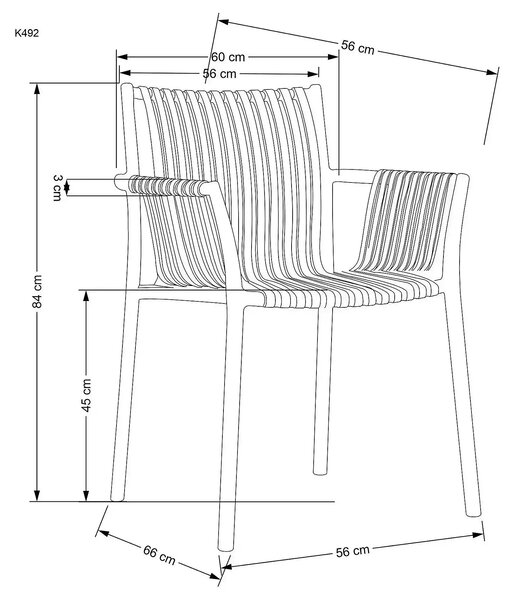 Scaun K492, gri, polipropilen, 60X56X84 cm