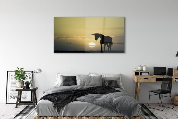 Tablouri pe sticlă Câmp apus de soare unicorn