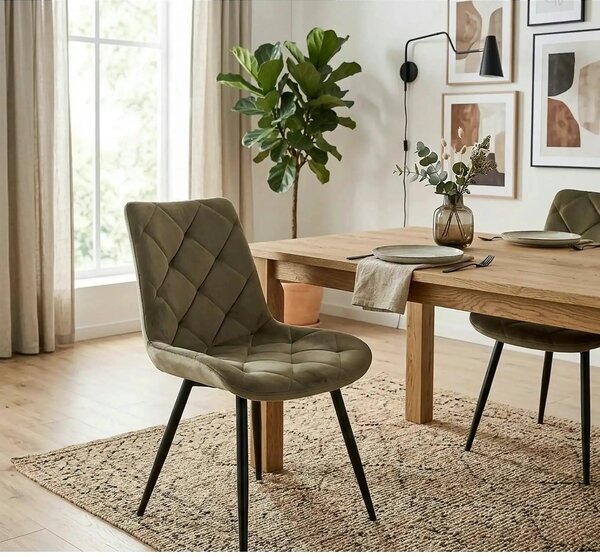 Scaun RALPH, verde olive/negru, stofa catifelata/metal, 51x42x88 cm