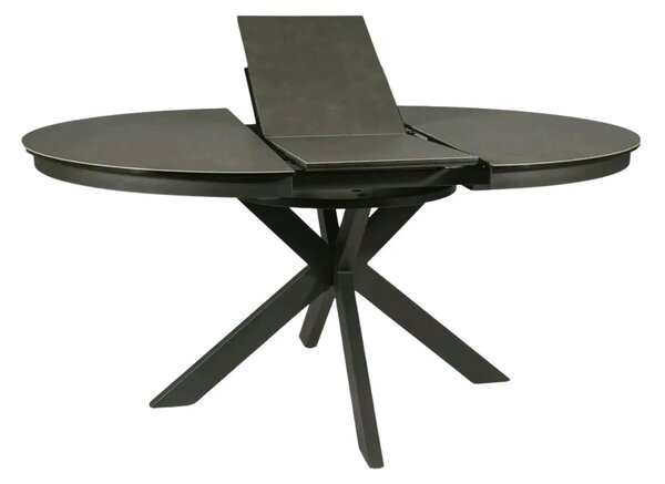 Masa rotunda extensibila 120 cm PORTO, gri inchis/negru mat, sticla se