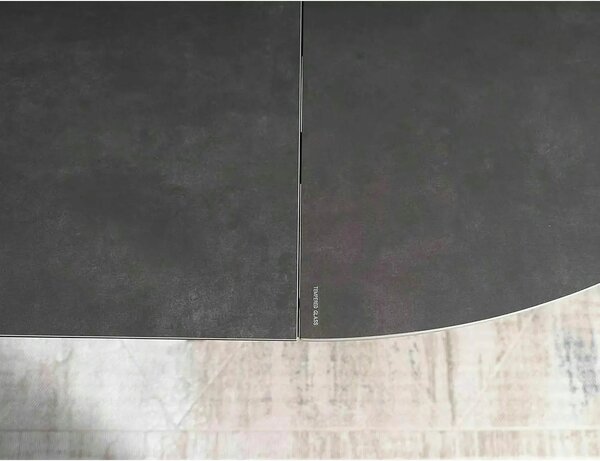Masa rotunda extensibila 120 cm PORTO, gri inchis/negru mat, sticla se