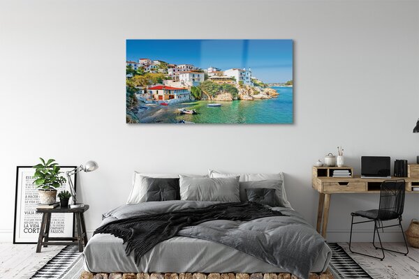 Tablouri pe sticlă Grecia clădirilor Coasta Mării