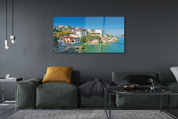 Tablouri pe sticlă Grecia clădirilor Coasta Mării