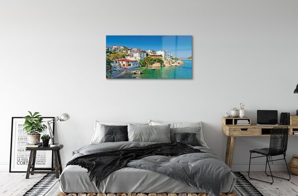 Tablouri pe sticlă Grecia clădirilor Coasta Mării