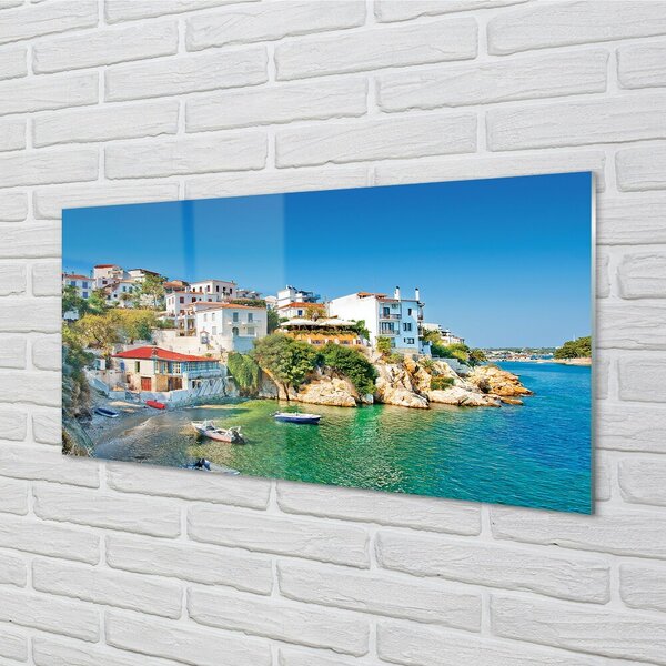 Tablouri pe sticlă Grecia clădirilor Coasta Mării