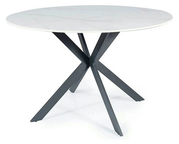 Masa TALIA, alb cu efect de marmura/negru mat, ceramica/metal, 120x120