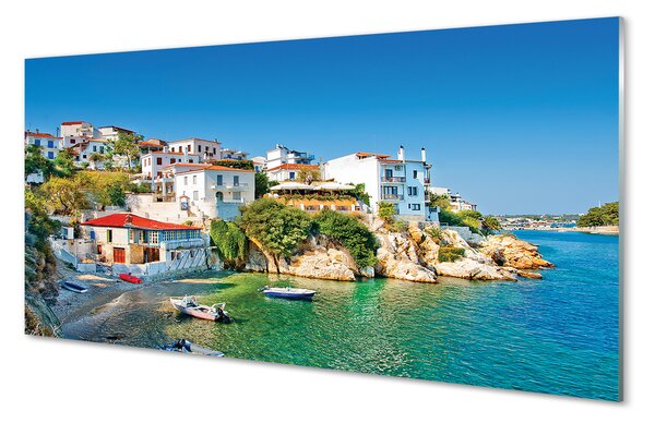 Tablouri pe sticlă Grecia clădirilor Coasta Mării