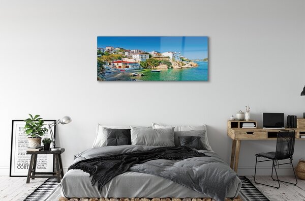 Tablouri pe sticlă Grecia clădirilor Coasta Mării