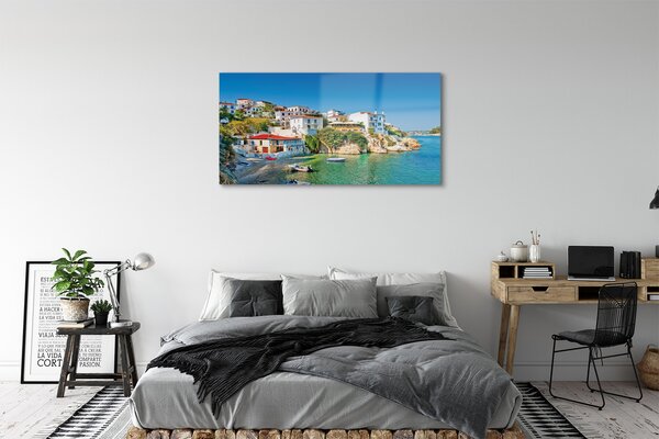 Tablouri pe sticlă Grecia clădirilor Coasta Mării