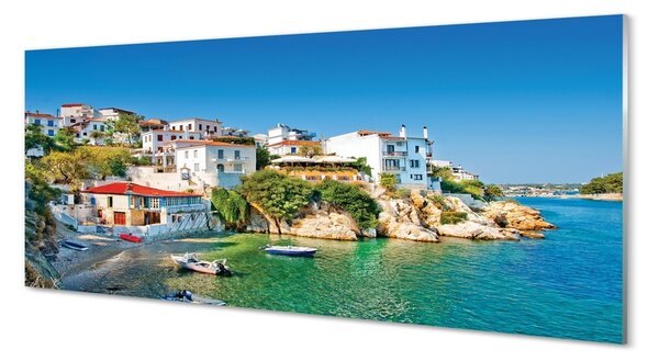 Tablouri pe sticlă Grecia clădirilor Coasta Mării