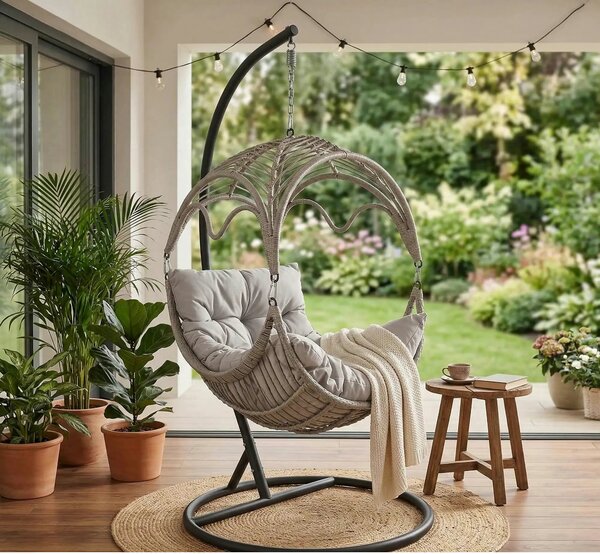 Balansoar gradina RASMUS, negru/bej, ratan sintetic, 85x60x202 cm