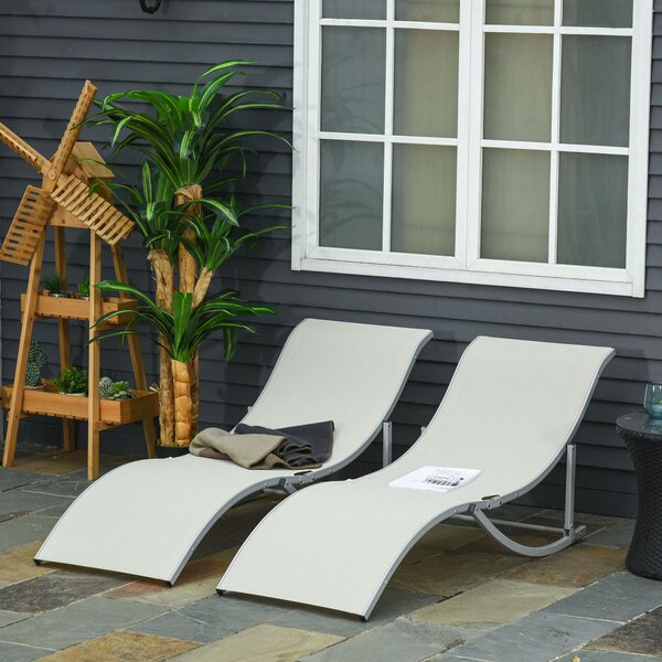 Outsunny Set 2 Sezlonguri Pliabile pentru Relaxare în Grădină, din Aluminiu și Textilen, Culoare Bej, Ușor de Depozitat | Aosom Romania