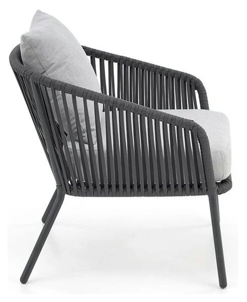 Set gradina ROCCA, gri, sticla/otel/stofa, cu masuta, 2 scaune si cana