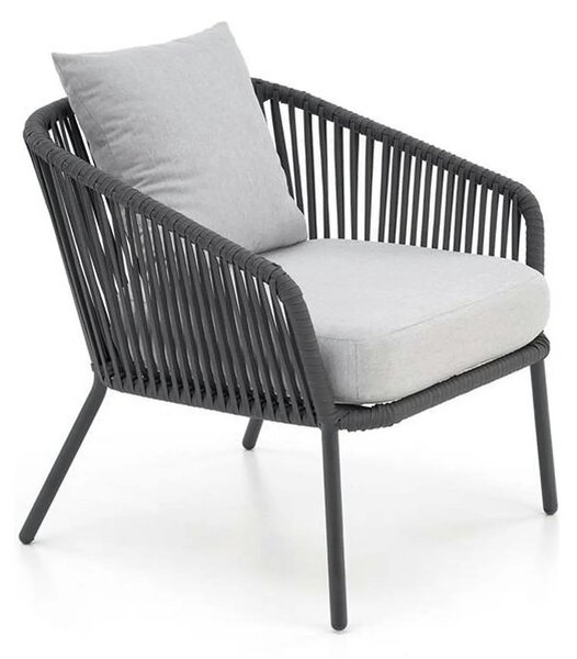 Set gradina ROCCA, gri, sticla/otel/stofa, cu masuta, 2 scaune si cana