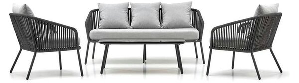 Set gradina ROCCA, gri, sticla/otel/stofa, cu masuta, 2 scaune si cana