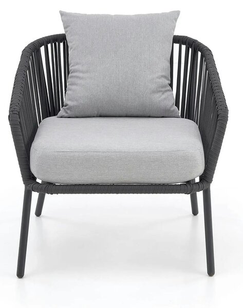 Set gradina ROCCA, gri, sticla/otel/stofa, cu masuta, 2 scaune si cana
